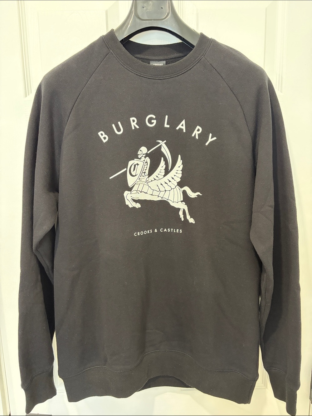 Crooks & Castles Black Crewneck with White 'Burglary' Graphic